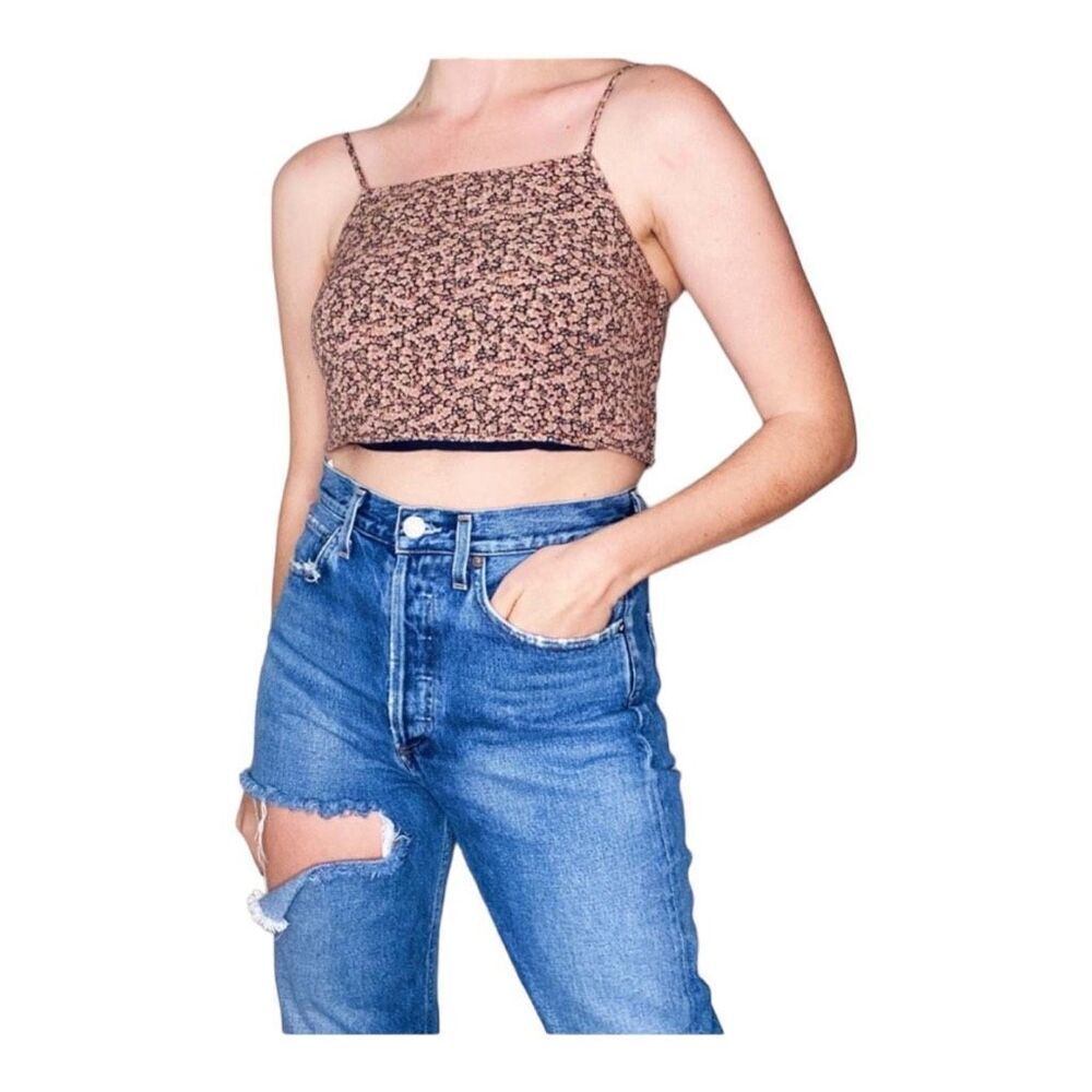 Womens American Eagle Floral Crop Tie Back Tank Top - Sz M
